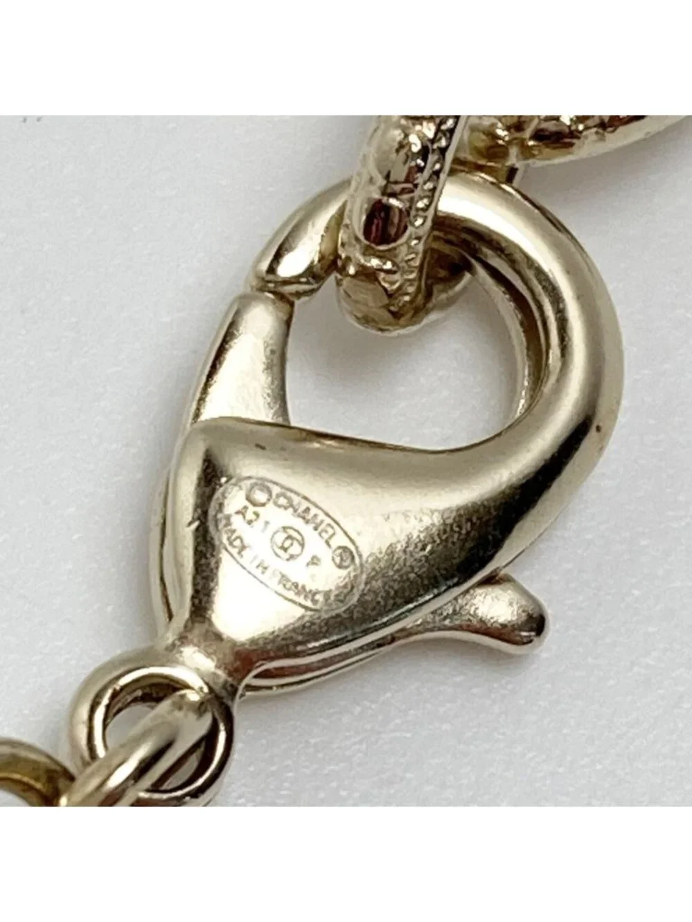 Chanel Coco Mark Heart Motif Necklace A21 P Champagne Gold Faux Pearl